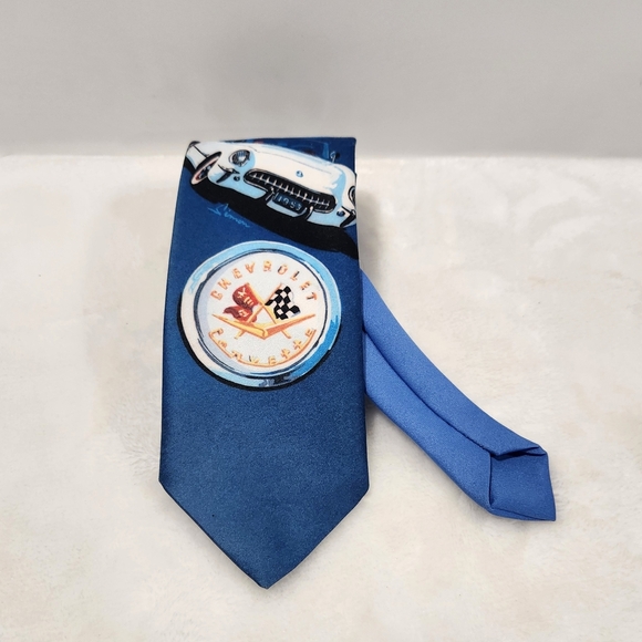 Ralph Marlin 1993 Vintage 53 Blue Chevy Corvette Car Polyster Tie - Picture 2 of 8